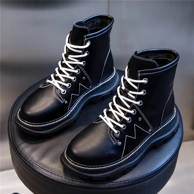 Thu đông 2020 da mới Martin boots của phụ nữ ống giữa dày gót giày bình thường của phụ nữ giày tròn ngón chân phong cách Anh bốt ngắn trẻ em - Giày cao gót