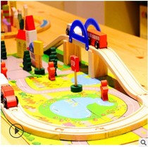 Kindergarten wooden urban rail overpass traffic scene combination educational toy wooden train track disassembly