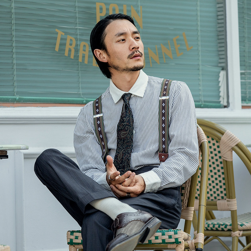 SOARIN British style retro striped long-sleeved shirt men's cotton stitching business casual long-sleeved suit shirt