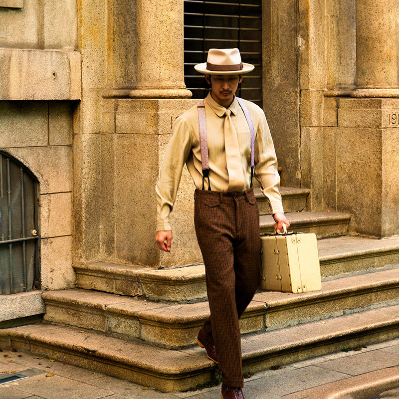 SOARIN British retro high-end 100% woolen plaid trousers men's vintage tweed business casual pants