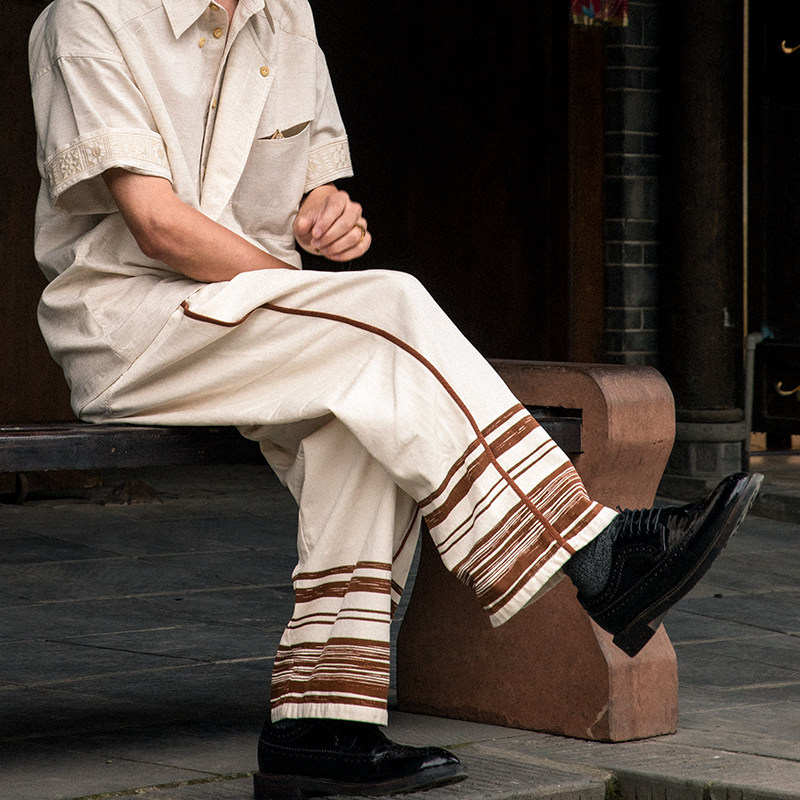 SOARIN Independent retro Inron straight cylinder loose 90% Pants Men Summer Thin with Pie Handsome Canvas Casual 9 Sub-pants