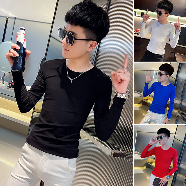 Spring and Autumn T-shirt men's long-sleeved tight elastic bottoming shirt 2024 new style Piushuai trendy brand T-shirt worn under clothes