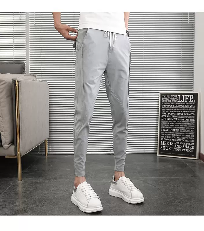 Mùa hè quần trắng chín điểm Hàn Quốc Slim overalls thời trang nam hợp thời trang quần mỏng - Quần làm việc