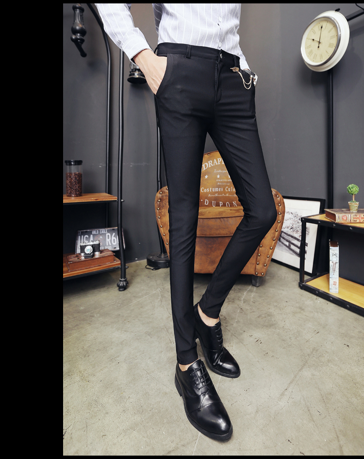Xã hội anh chàng quần âu thủy triều nam Slim Hàn Quốc stylist tóc lưới màu đỏ thun bó sát chân skinny quần dài quần kaki nam
