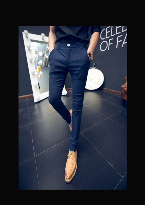 Quần bó chân màu đỏ co giãn phiên bản Hàn Quốc của xu hướng Slim night stylist làm tóc mỏng quần dài giản dị quần áo nam shop quần áo nam
