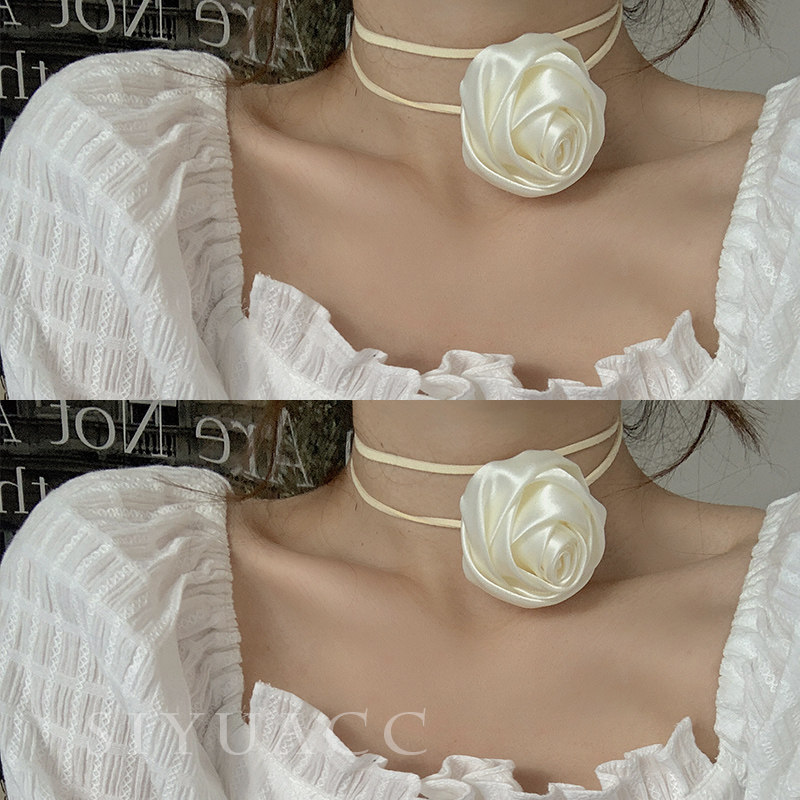 Instagram-worthy handmade rose choker, ballet-inspired choker, French retro summer girl's neckband, collarbone chain necklace.