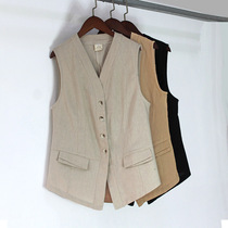 Spring and summer thin vest womens short Joker waistcoat linen vest vneck new slim sleeveless jacket horse clip