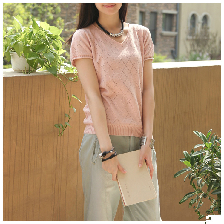 Mùa hè 2018 mới áo sơ mi cotton và vải lanh nữ ngắn tay giải trí văn học của áo len nữ áo len cánh dơi