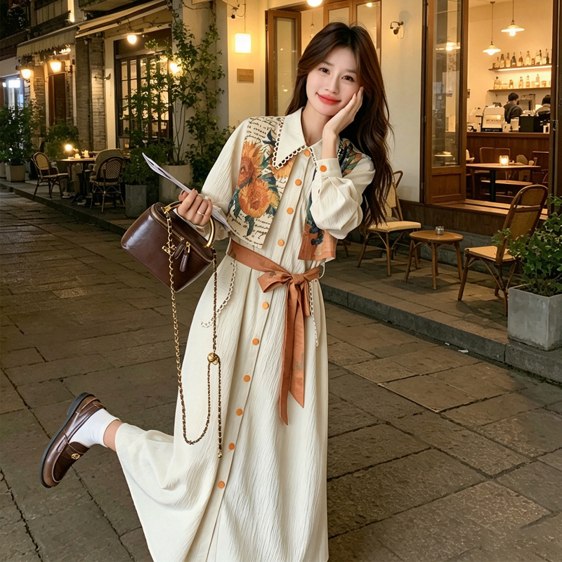 Autumn New Chinese Style Gentle and Light Mature Dress, High-Quality and Elegant Floral Shirt Long Dress, Seaside Tingdal Dress Autumn New Chinese Style Gentle and Light Mature Dress, High-Quality and Elegant Floral Shirt Long Dress, Seaside Tingdal Dress