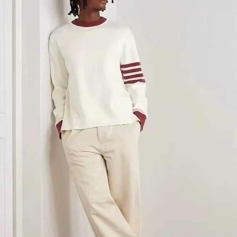 Trendy Brand Tb Age-Reducing College Style Red and White Contrast V-Neck Knitted Cardigan Autumn and Winter Casual Loose Versatile Sweater Jacket
