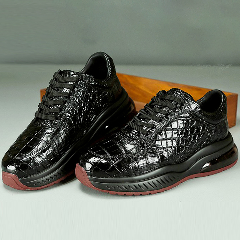 Genuine Crocodile Leather Casual Leather Shoes for Men 2026 Lace-Up Sneakers Fashionable Men's Shoes Light Luxury Outdoor Jogging Shoes