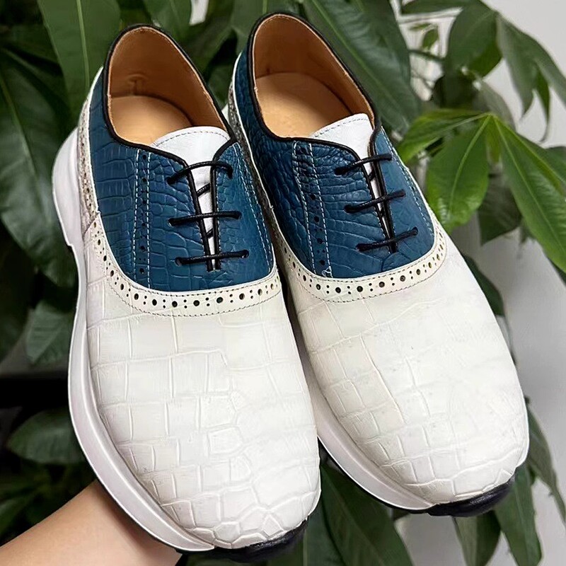 Crocodile Leather Men's Casual Shoes 2026 New Genuine Leather Sneakers Light Luxury Business Leather Shoes Fashionable Outdoor Dad Shoes