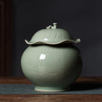 Dragon Springs porcelain imitation Song Flower Lotus Leaf Jar Style ceramic Puer Wake-up Tea Jar Zhengshan Small Variety Flower Tea Jar Small Cover Jar