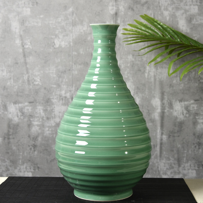 Longquan Ceramic String Bottle Large Ceramic Tabletop Vase Desktop Chinese Office Living Room Household Studio