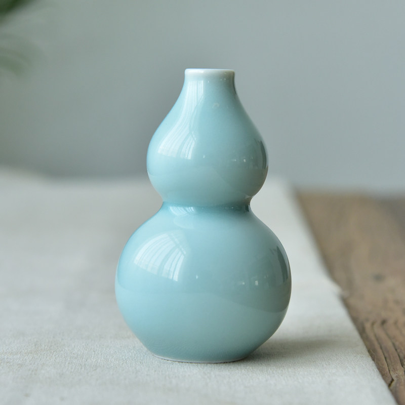 Longquan celadon mini small gourd jade pot spring vase ceramic Chinese Zen flower pot hydroponic desktop decoration