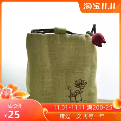 Travel tea set storage drawstring bag teapot tea cup packaging bag Zen cotton and linen thick cotton cotton one pot four cups cloth bag