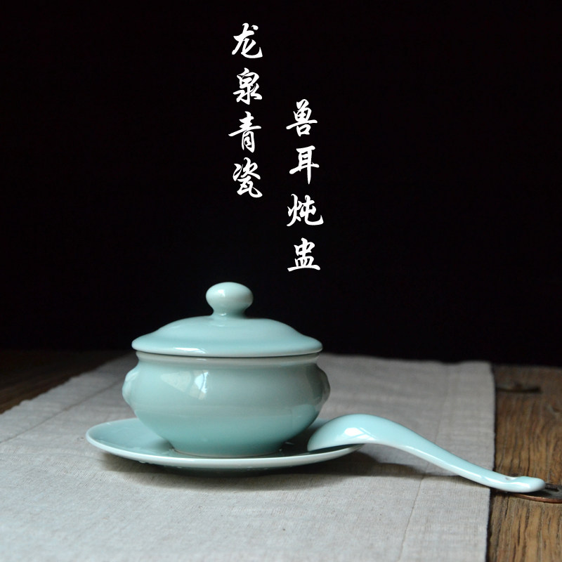 Creative Tiger Head Saucepan Dragon Springs Green porcelain with lid Single-flush saucepan Soup Saucepan Mini Ceramic Single Stew Nest Stew