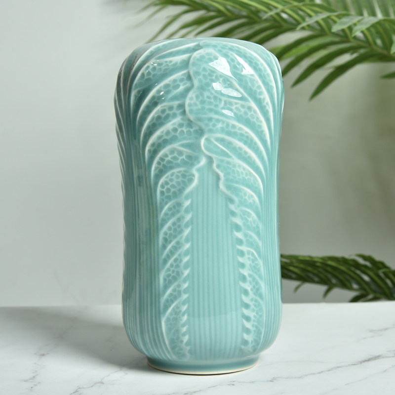 Creative ceramic vase Longquan porcelain cabbage bottle Merchants 100 chaser Living room TV cabinet Large number of flower and flower vase