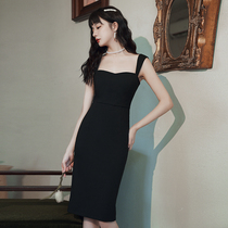 Black slim thin temperament short sling bag hip small black dress Daily birthday party party annual evening dress
