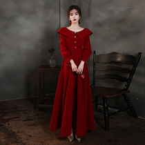 Pregnant women toast women long sleeve wine red long waist size fat mm belly wedding engagement door dress