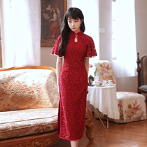 Chinese cheongsam toast bride can wear temperament in summer red wedding engagement dress female