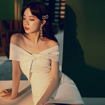 Korean version of one-shoulder white dress dress womens short slim temperament evening dress birthday party daily dress
