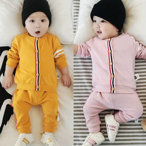 Детский осенний спортивный хлопковый комплект для новорожденных, кардиган, детские осенние штаны для выхода на улицу, 0-1 лет, осенний сезон