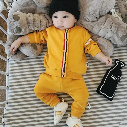 Детский осенний спортивный хлопковый комплект для новорожденных, кардиган, детские осенние штаны для выхода на улицу, 0-1 лет, осенний сезон