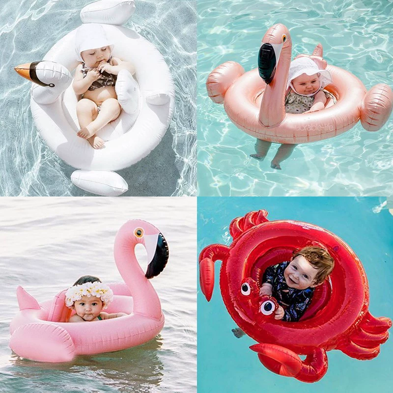 Trẻ em bơi vòng dễ thương flamingo INS ghế vòng bé nước bơm hơi gắn lưới ghế đỏ vòng 0-10 - Cao su nổi