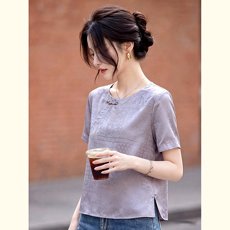 Casual Style Purple Short-Sleeved Shirt for Women 2026 Summer New Loose and Versatile High-End Fashion Top Casual Style Purple Short-Sleeved Shirt for Women 2026 Summer New Loose and Versatile High-End Fashion Top