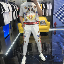 Mens Two Sets Trends 2021 New Spring Summer Angel Digital Printed Zip Short Sleeves Long Pants Suit Casual Man