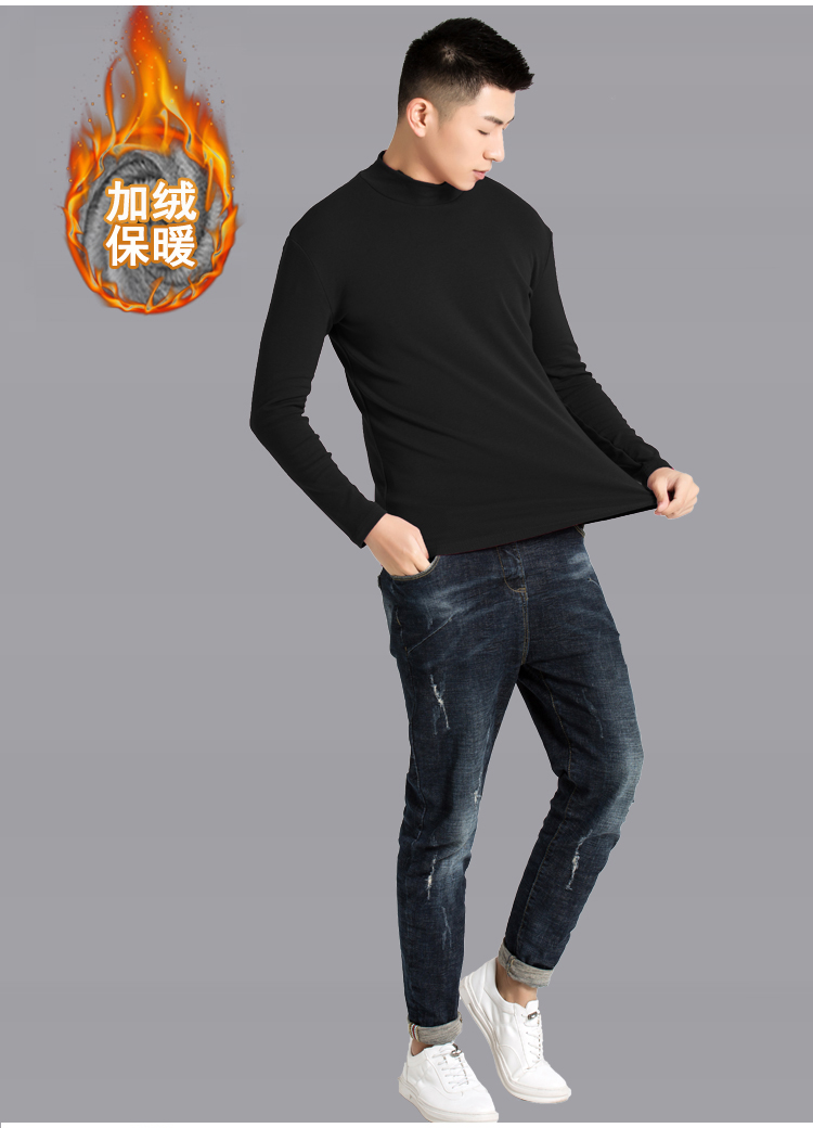 Mùa đông nam cổ cao nửa cổ cộng với kích thước cộng với áo nhung dày đáy quần Slim ấm cổ cao cotton áo thun dài tay đồ lót shop áo thun nam