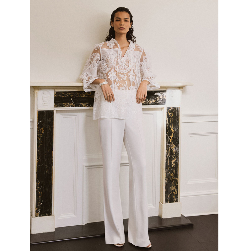 Stunning~R Women's Summer Clothing Heavy Embroidery Floral Lace Ruffled Flared Sleeve Pullover Blouse Top French Style