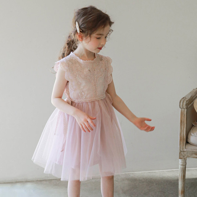 Korean version of girls' dress 2023 summer new mesh tutu skirt sweet lace princess dress foreign style dress skirt