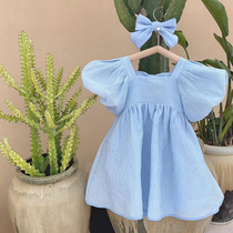Girls dress New South Korean child clothing New South Korean Air Han version Little girl High waist dew Back bubble Bubble Sleeves Skirt