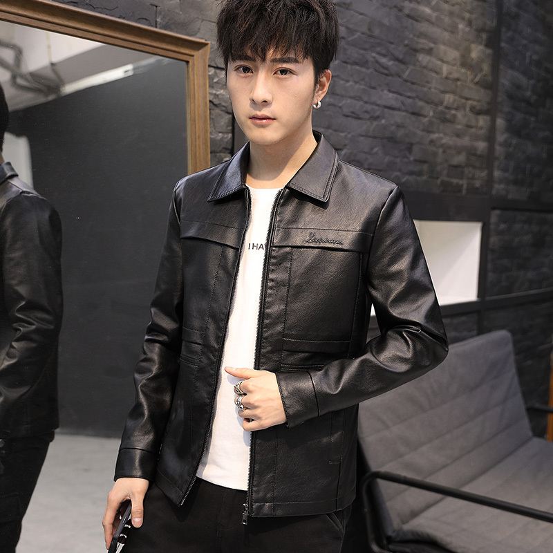 2021 New Men's Leather Jacket Motorcycle Style Slim Fit Fashionable Versatile Handsome Leather Jacket Casual Trendy