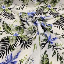 100% pure mulberry silk double crepe tropical wind White background blue flower shirt skirt fabric