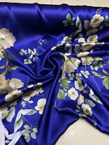 100% pure mulberry silk genuine silk crepe satin deep treasure blue bottom dark tattoo champagne flower qipao with dress fabric