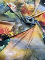 100% pure mulberry silk digital spray-painted elastic vegan crepe satin classic lotus qipao with dress shirt fabric