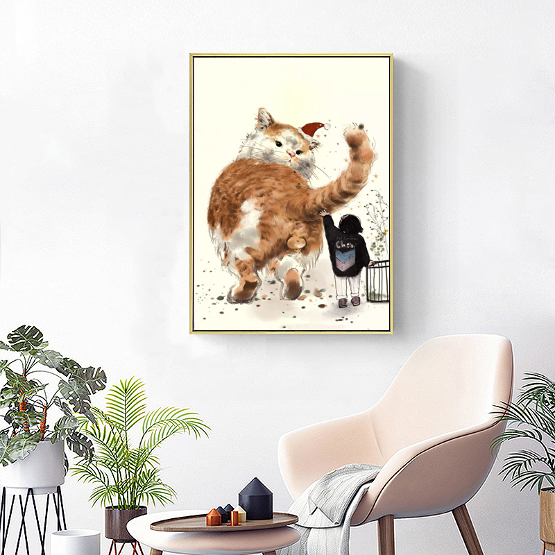 Cat digital oil painting abstract oil painting decorative painting bedroom living room Nordic hanging painting coloring niche painting hand-painted DIY