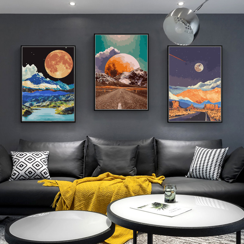 Star and moon DIY digital oil painting Hand-painted coloring decorative painting Living room filling bedroom Nordic hanging painting Oil painting ins