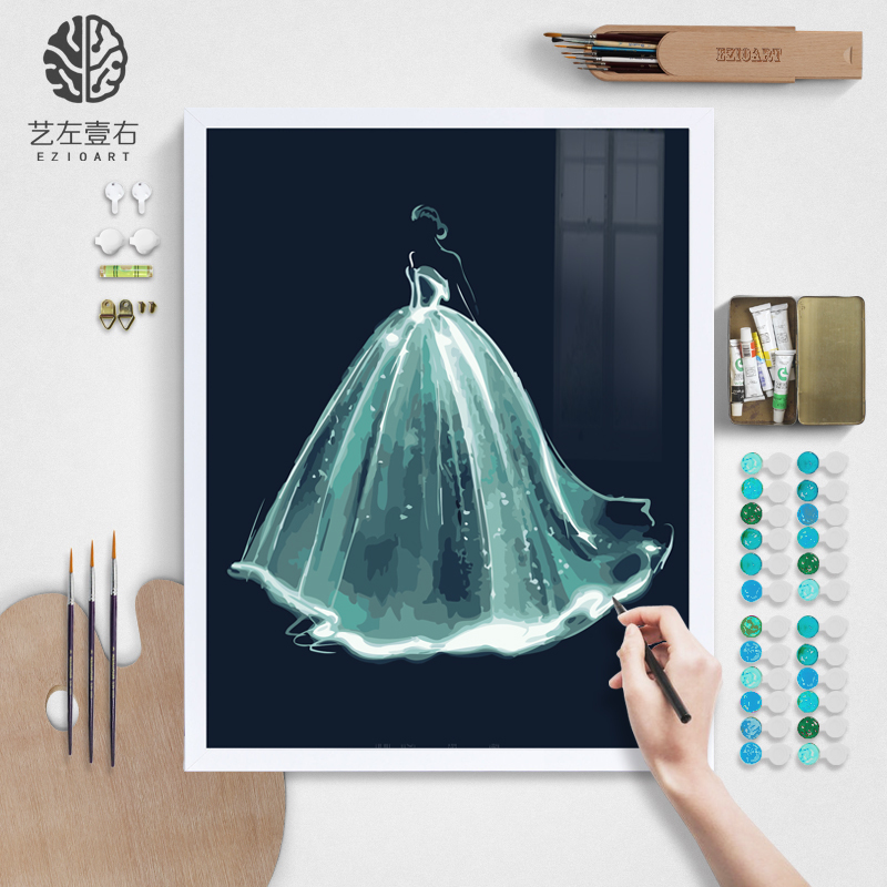 diy digital oil painting living room with frame crystal blue wedding yarn fill color hand-painted decoration hanging painting custom gift wedding dress