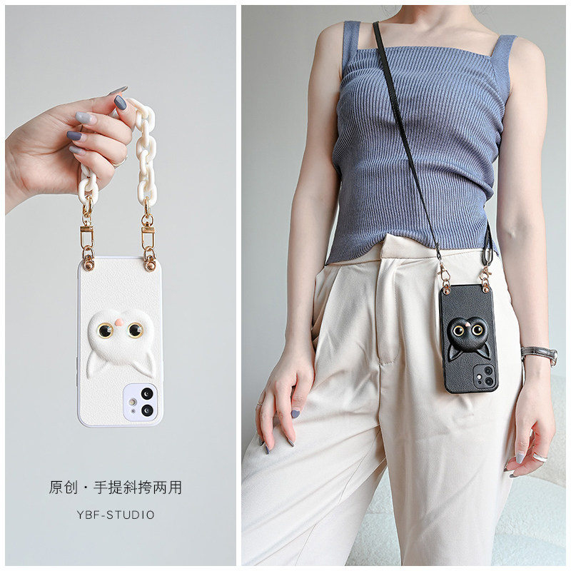 Suitable for Apple 12 mobile phone protection shell Cubic cute kitty iphone13promax hand skew satchel red lady