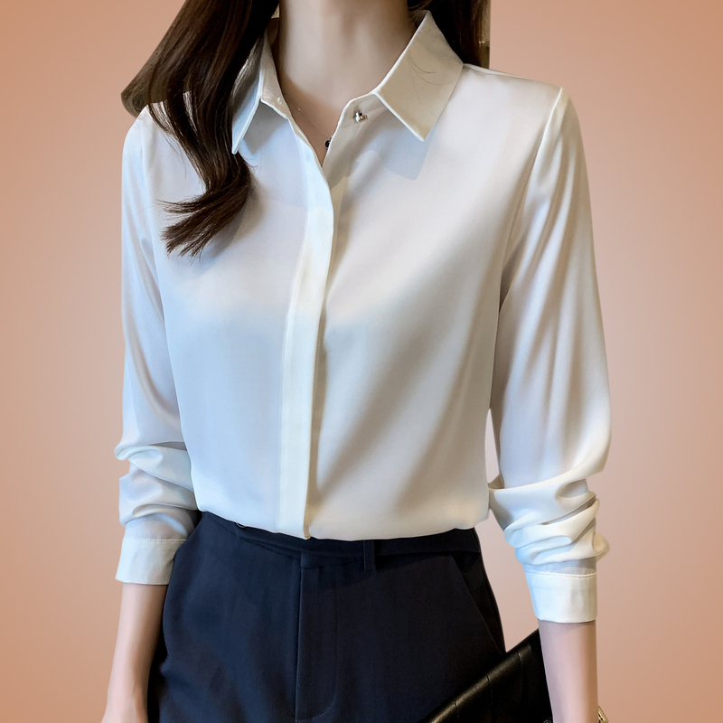 Acetate Satin Shirt for Women, Long-Sleeved, 2025 New Autumn Collection, Light Luxury, High-End Feel, Fashionable and Elegant Professional Shirt