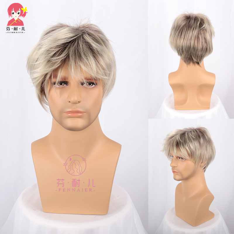 Fenair Men's European and American Wig, Gradient Milk White Gold Roots, Fluffy and Handsome Men's Short Hair, Cosplay Wig Fenair Men's European and American Wig, Gradient Milk White Gold Roots, Fluffy and Handsome Men's Short Hair, Cosplay Wig