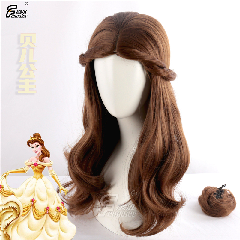 Fenner Beauty and the Beast Belle Princess Movie Cosplay Wig Brown Long Curly Hair Cosplay Long Hair