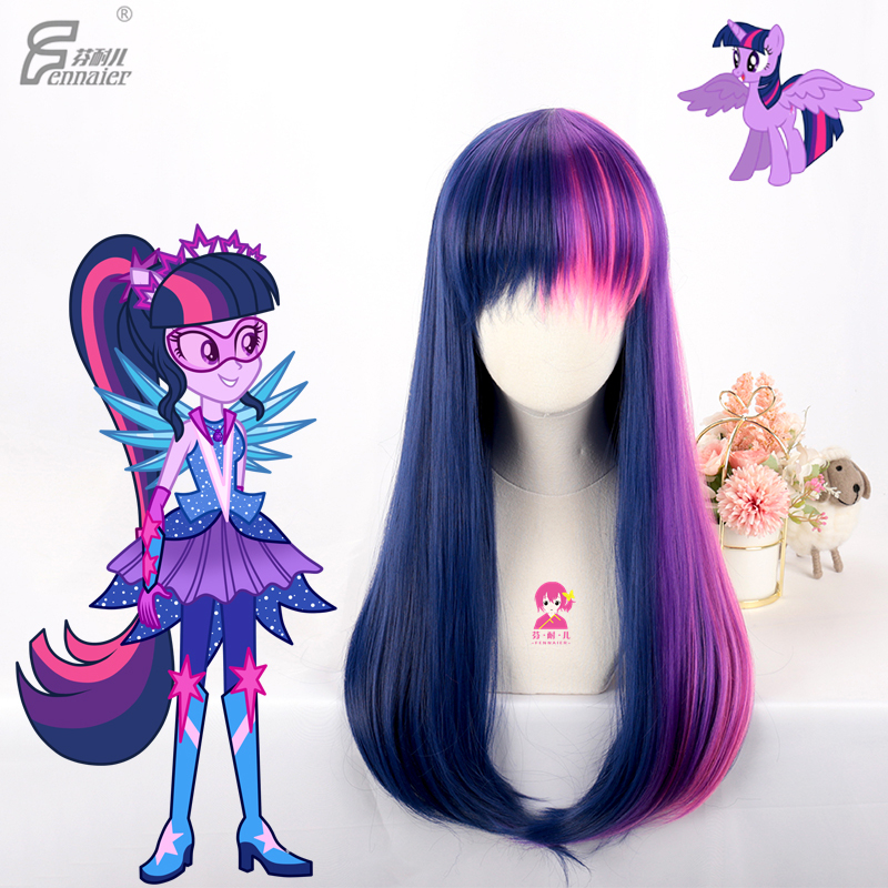Fenair My Little Pony Mixed Purple Long Straight Hair Cosplay Wig Main Part + Ponytail Cos Wig