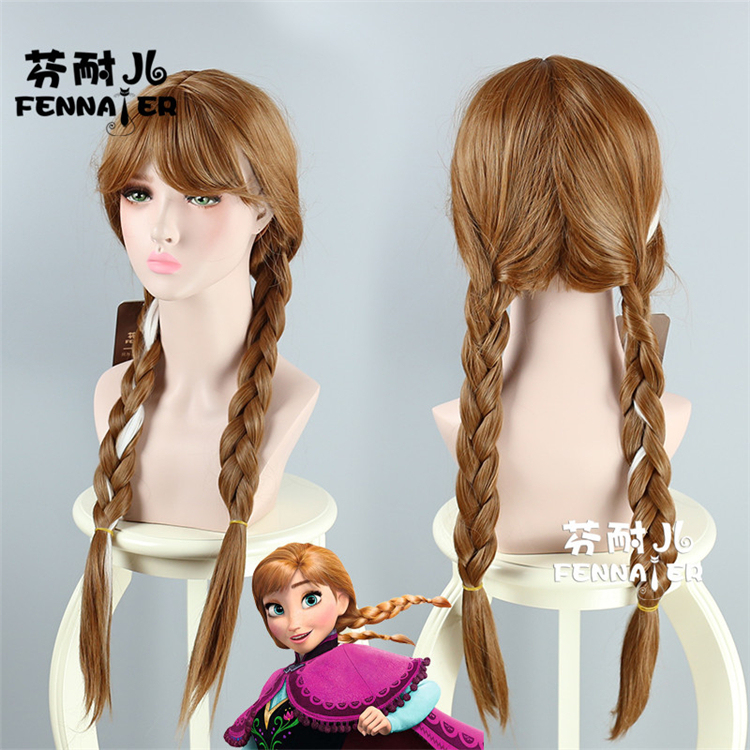 Fenair Frozen Anna Princess Brown Adult Double Braided Wig Cosplay Anna Wig Fenair Frozen Anna Princess Brown Adult Double Braided Wig Cosplay Anna Wig