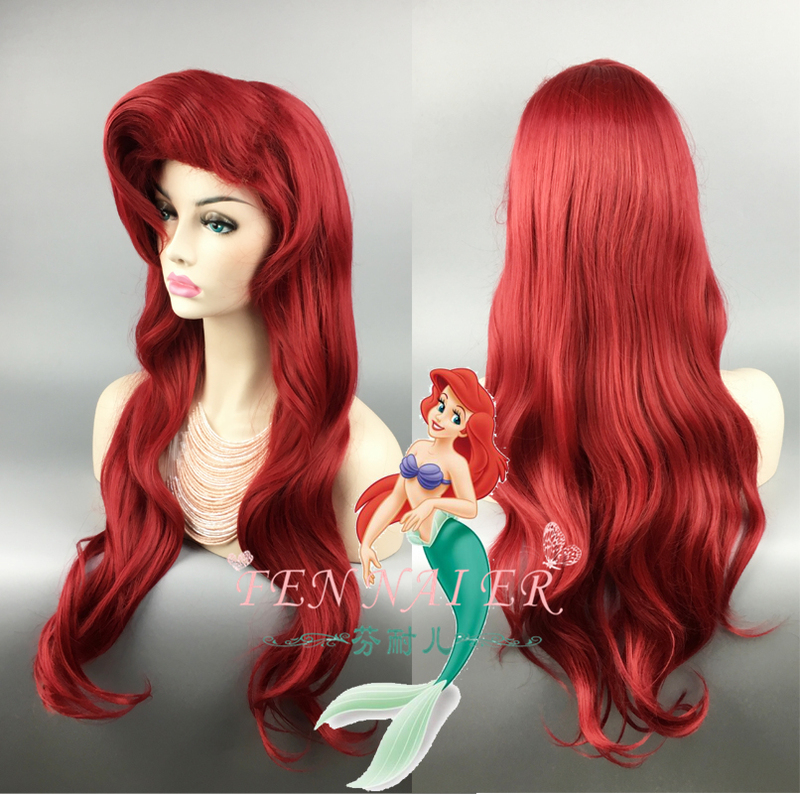 Fenner Maroon Red Curly Long Hair Princess Ariel Cosplay Wig for Women - Already Styled