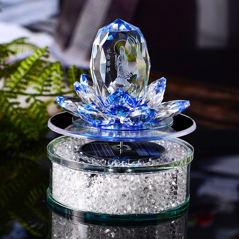 Solar Energy 360 Rotary Crystal Guanyin Car Ornament Vehicle Perfume Seat On-board Crystal Pendulum